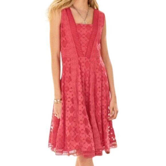 Sundance Womens 8 Romantic Gesture Love At First Sight Coral Inset Lace Sleevele - Picture 1 of 15